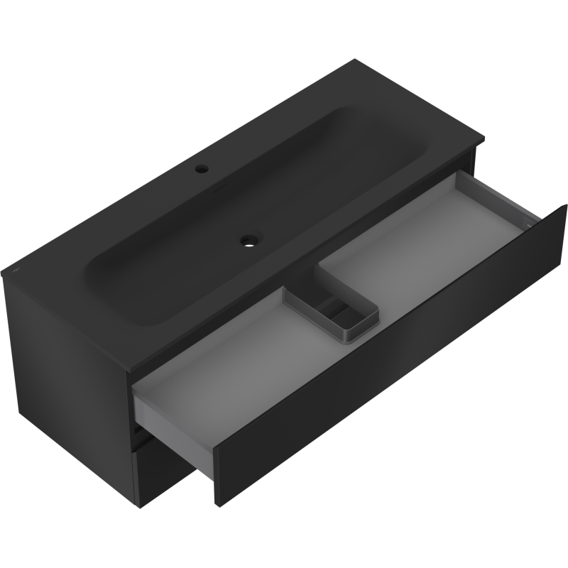Mexen Orio Badezimmerschrank 120 cm mit Waschbecken Vela, 2 Schubladen, schwarz matt - 91A10-12047-2-BFF71-W23M71