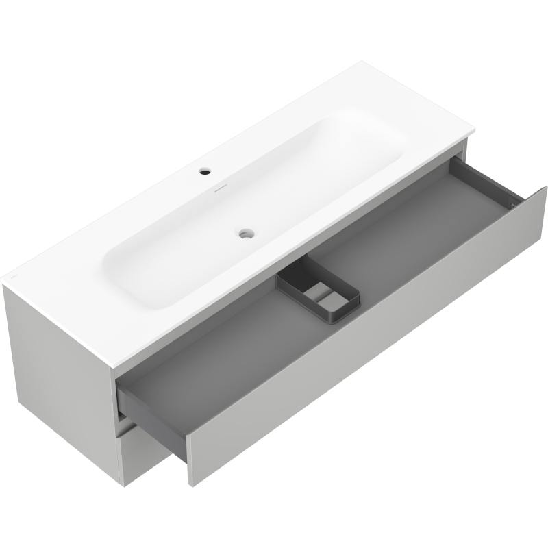 Mexen Orio Badezimmerschrank 140 cm mit Waschbecken Vela, 2 Schubladen, grau matt/weiß matt - 91A10-14047-2-BFF62-W23M01