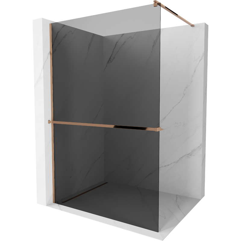 Mexen Kioto+ Duschwand mit Regal Walk-in 80 x 200 cm, Graphit, Roségold - 800-080-121-60-40
