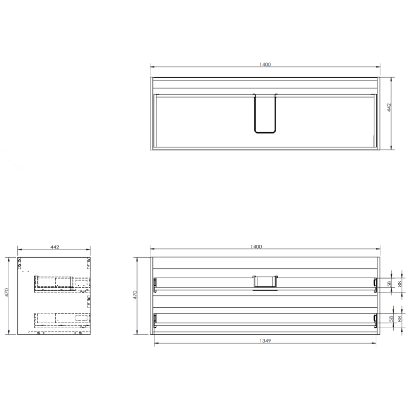 Mexen Orio Badezimmerschrank 140 cm mit Waschbecken Vela, 2 Schubladen, Grafit matt/Weiß matt - 91A10-14047-2-BFF66-W23M01
