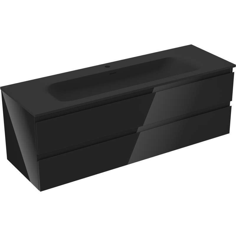 Mexen Orio Badezimmerschrank 140 cm mit Waschbecken Vela, 2 Schubladen, Schwarz glänzend/Schwarz matt