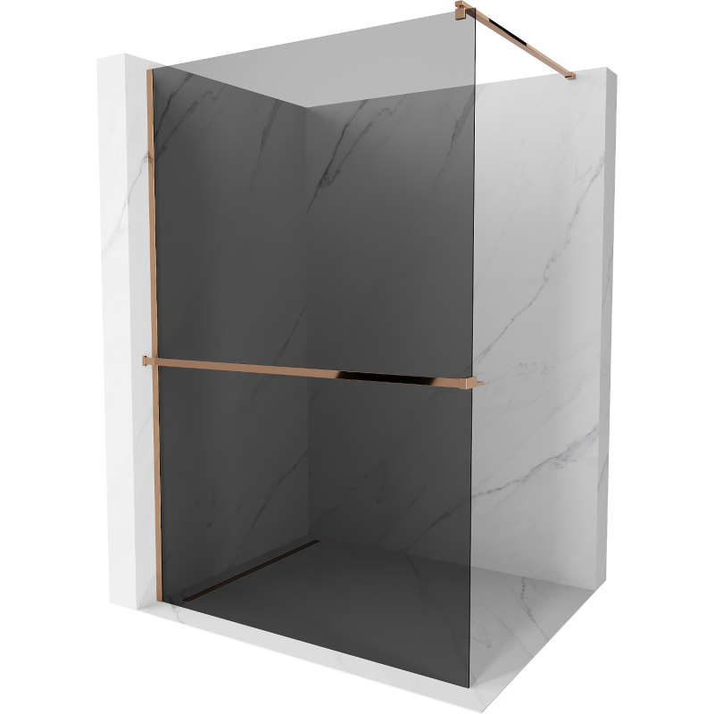 Mexen Kioto+ Duschwand mit Regal Walk-in 100 x 200 cm, Graphit, Roségold - 800-100-121-60-40