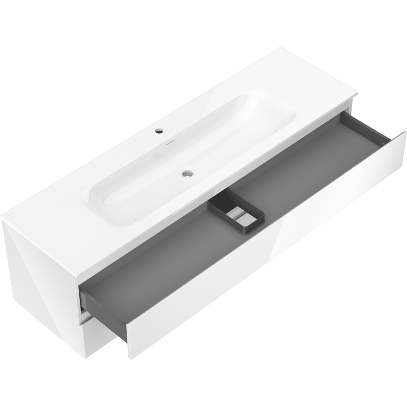 Mexen Orio Badezimmerschrank 160 cm mit Vela Waschbecken, 2 Schubladen, weißer Glanz - 91A10-16047-2-BFF00-W23M00