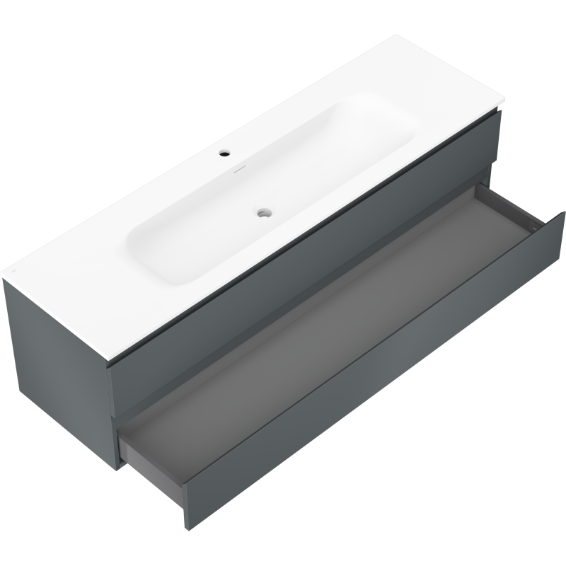 Mexen Orio Badezimmerschrank 160 cm mit Waschbecken Vela, 2 Schubladen, Graphit matt/weiß matt - 91A10-16047-2-BFF66-W23M01