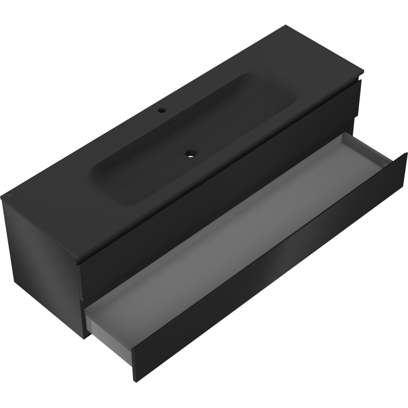Mexen Orio Badezimmerschrank 160 cm mit Waschbecken Vela, 2 Schubladen, schwarz matt - 91A10-16047-2-BFF71-W23M71