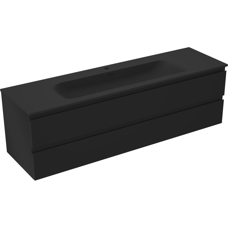 Mexen Orio Badezimmerschrank 160 cm mit Waschbecken Vela, 2 Schubladen, schwarz matt - 91A10-16047-2-BFF71-W23M71