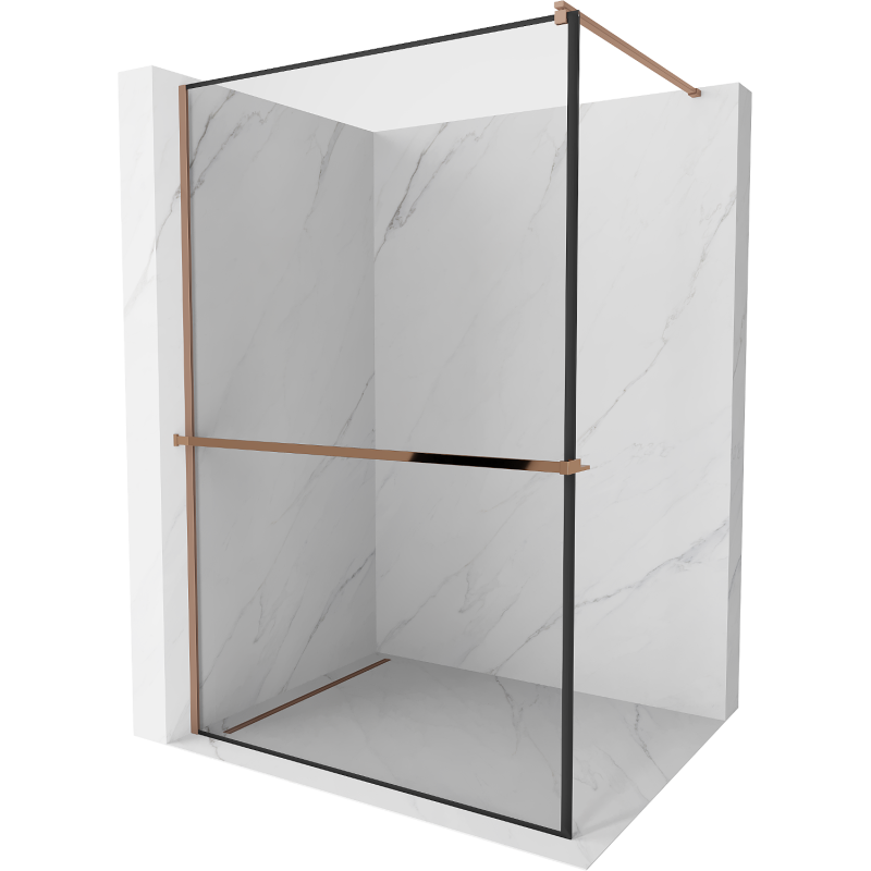 Mexen Kioto+ Duschwand mit Ablage Walk-in 70 x 200 cm, schwarzer Rahmen, Roségold - 800-070-121-60-70