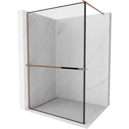 Mexen Kioto+ Duscheinwand mit Ablage Walk-in 120 x 200 cm, schwarzer Rahmen, Roségold - 800-120-121-60-70