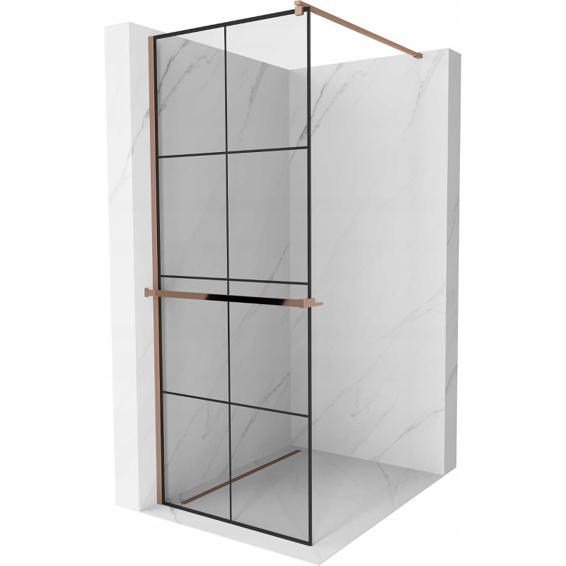 Mexen Kioto+ Duschwand mit Ablage Walk-in 90 x 200 cm, schwarzes Gitter, Roségold - 800-090-121-60-77