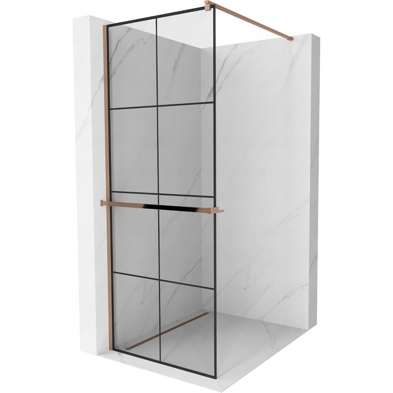 Mexen Kioto+ Duschwand mit Regal Walk-in 70 x 200 cm, schwarzes Gitter, Roségold - 800-070-121-60-77