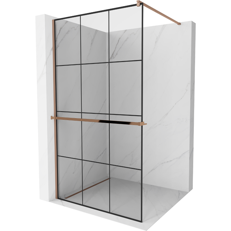 Mexen Kioto+ Duschwand mit Ablage Walk-in 120 x 200 cm, schwarzes Gitter, Roségold - 800-120-121-60-77
