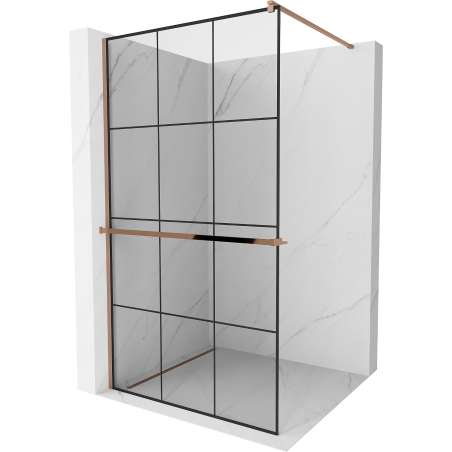 Mexen Kioto+ Duschwand mit Ablage Walk-in 120 x 200 cm, schwarzes Gitter, Roségold - 800-120-121-60-77