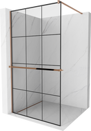 Mexen Kioto+ Duschwand mit Ablage Walk-in 120 x 200 cm, schwarzes Gitter, Roségold - 800-120-121-60-77
