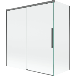 Mexen Rox Badeabtrennung, 2-flügelig, verschiebbar 150 + 70 x 150 cm, transparent, Gun Metal - 8C9-150-070-95-00