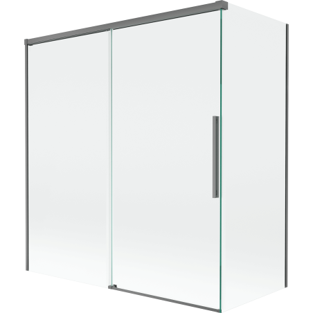 Mexen Rox Badeabtrennung, 2-flügelig, verschiebbar 150 + 70 x 150 cm, transparent, Gun Metal - 8C9-150-070-95-00