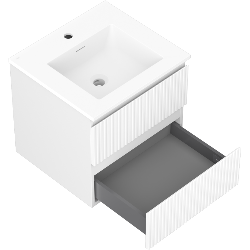 Mexen Rivel 50 cm Badezimmerschrank mit Waschbecken Otis, 2 Schubladen, gerillt, weiß matt - 91A20-05047-2-BFF01-W18M01
