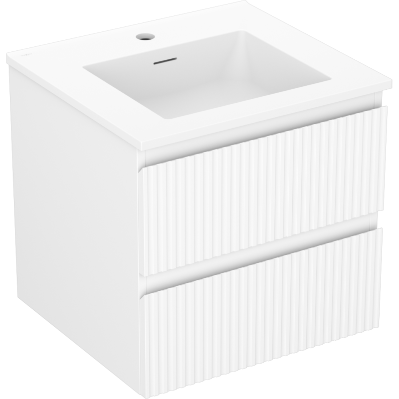 Mexen Rivel 50 cm Badezimmerschrank mit Waschbecken Otis, 2 Schubladen, gerillt, weiß matt - 91A20-05047-2-BFF01-W18M01