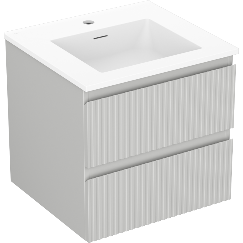 Mexen Rivel Badezimmerschrank 50 cm mit Waschbecken Otis, 2 Schubladen, geriffelt, grau matt/weiß matt