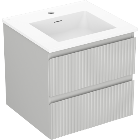 Mexen Rivel Badezimmerschrank 50 cm mit Waschbecken Otis, 2 Schubladen, geriffelt, grau matt/weiß matt