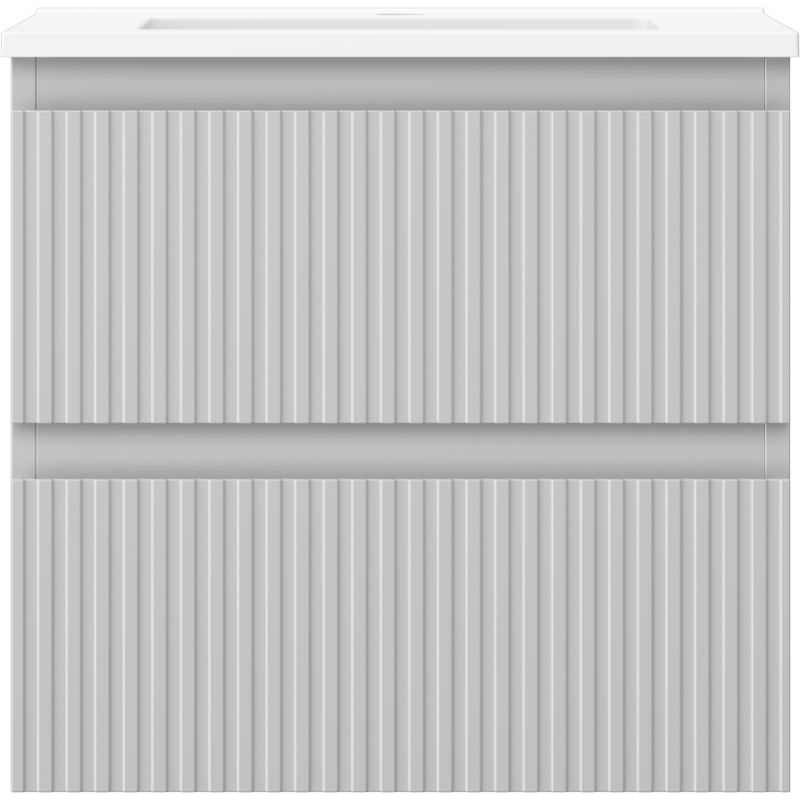 Mexen Rivel Badezimmerschrank 50 cm mit Waschbecken Otis, 2 Schubladen, geriffelt, grau matt/weiß matt