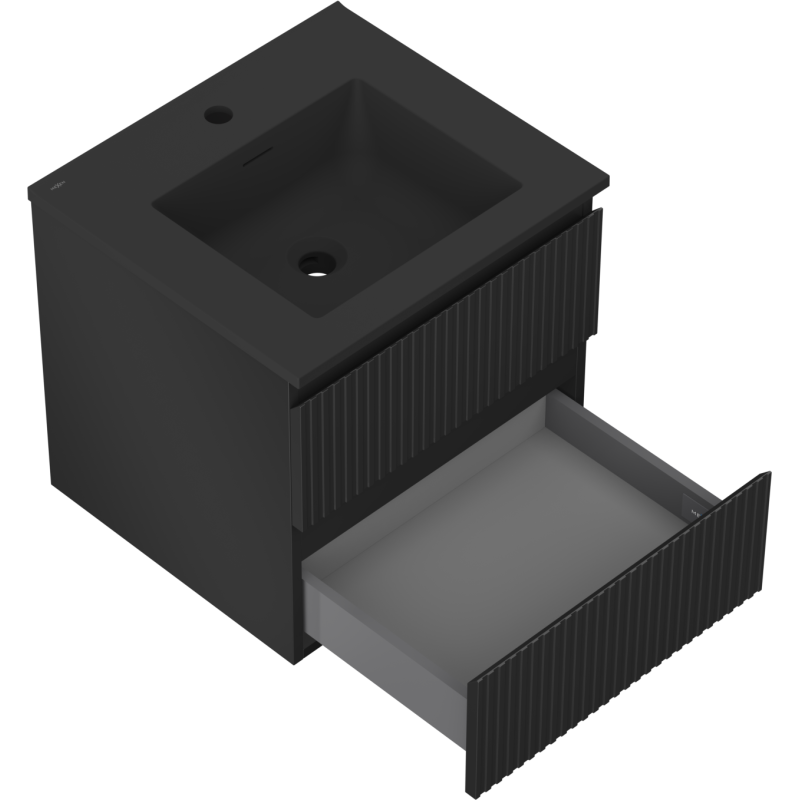 Mexen Rivel Badezimmerschrank 50 cm mit Waschbecken Otis, 2 Schubladen, gerippt, schwarz matt - 91A20-05047-2-BFF71-W18M71
