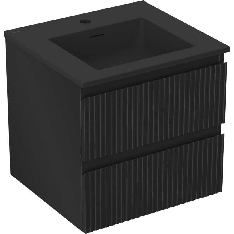 Mexen Rivel Badezimmerschrank 50 cm mit Waschbecken Otis, 2 Schubladen, gerippt, schwarz matt - 91A20-05047-2-BFF71-W18M71