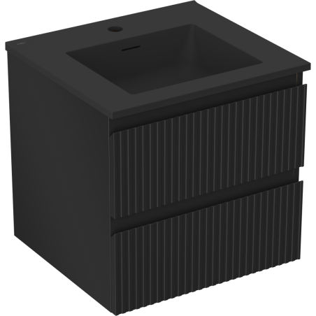 Mexen Rivel Badezimmerschrank 50 cm mit Waschbecken Otis, 2 Schubladen, geriffelt, Schwarz Matt - 91A20-05047-2-BFF71-W18M71