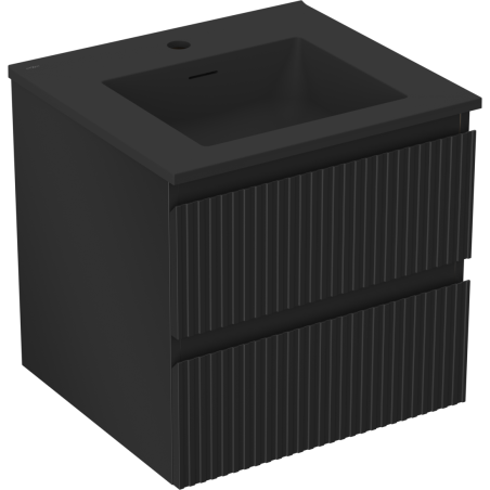 Mexen Rivel Badezimmerschrank 50 cm mit Waschbecken Otis, 2 Schubladen, gerippt, schwarz matt - 91A20-05047-2-BFF71-W18M71