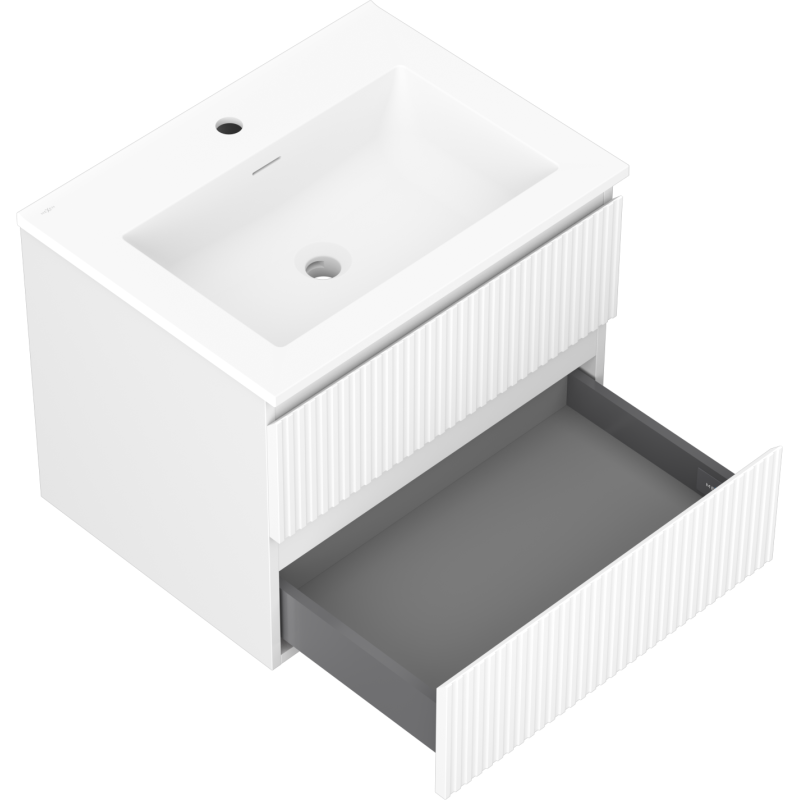 Mexen Rivel Badezimmerschrank 60 cm mit Waschbecken Otis, 2 Schubladen, gerillt, weiß matt - 91A20-06047-2-BFF01-W18M01
