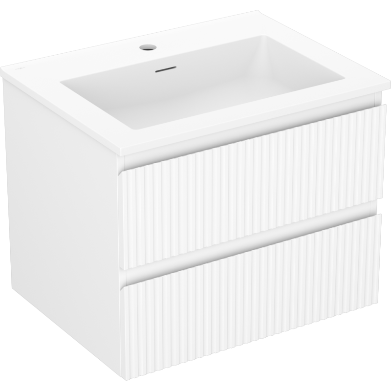 Mexen Rivel Badezimmerschrank 60 cm mit Waschbecken Otis, 2 Schubladen, gerillt, weiß matt - 91A20-06047-2-BFF01-W18M01