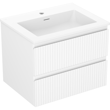 Mexen Rivel Badezimmerschrank 60 cm mit Waschbecken Otis, 2 Schubladen, gerillt, weiß matt - 91A20-06047-2-BFF01-W18M01