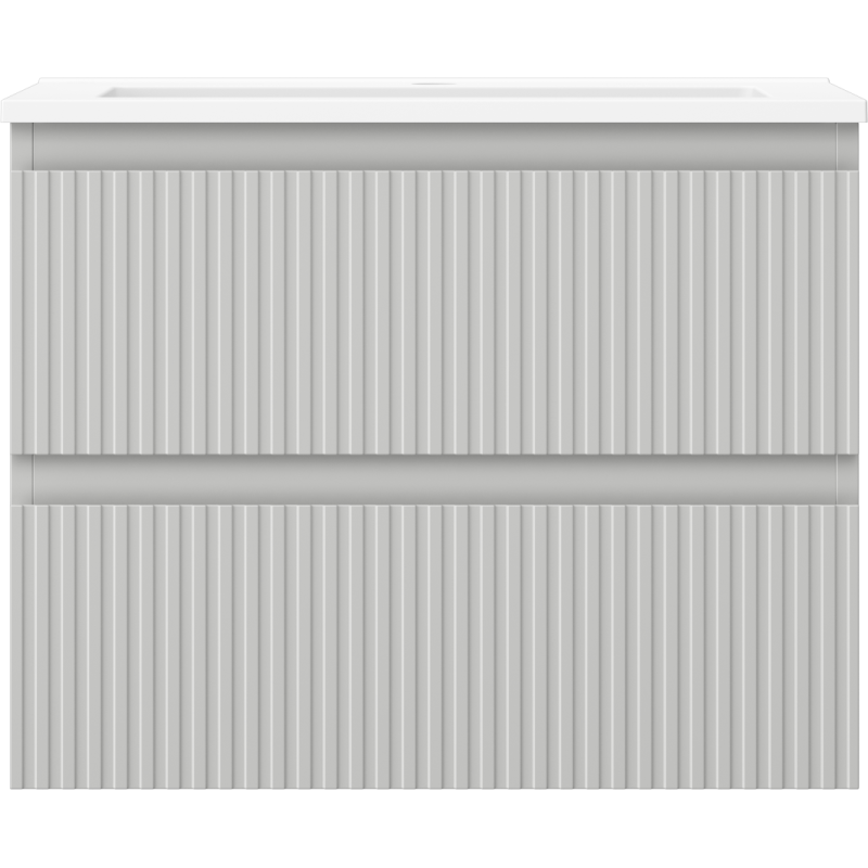 Mexen Rivel Badezimmer-Schrank 60 cm mit Waschbecken Otis, 2 Schubladen, geriffelt, grau matt/weiß matt