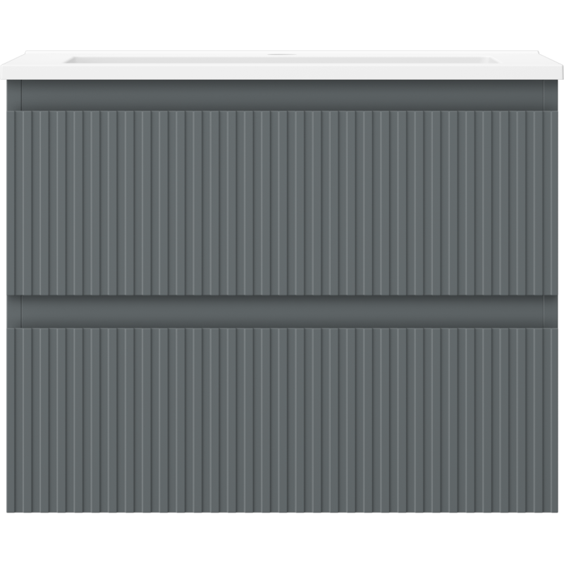 Mexen Rivel Badezimmerschrank 60 cm mit Waschbecken Otis, 2 Schubladen, geriffelt, Graphit matt/weiß matt -