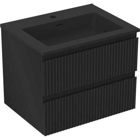Mexen Rivel Badezimmerschrank 60 cm mit Waschbecken Otis, 2 Schubladen, gerillt, schwarz matt - 91A20-06047-2-BFF71-W18M71