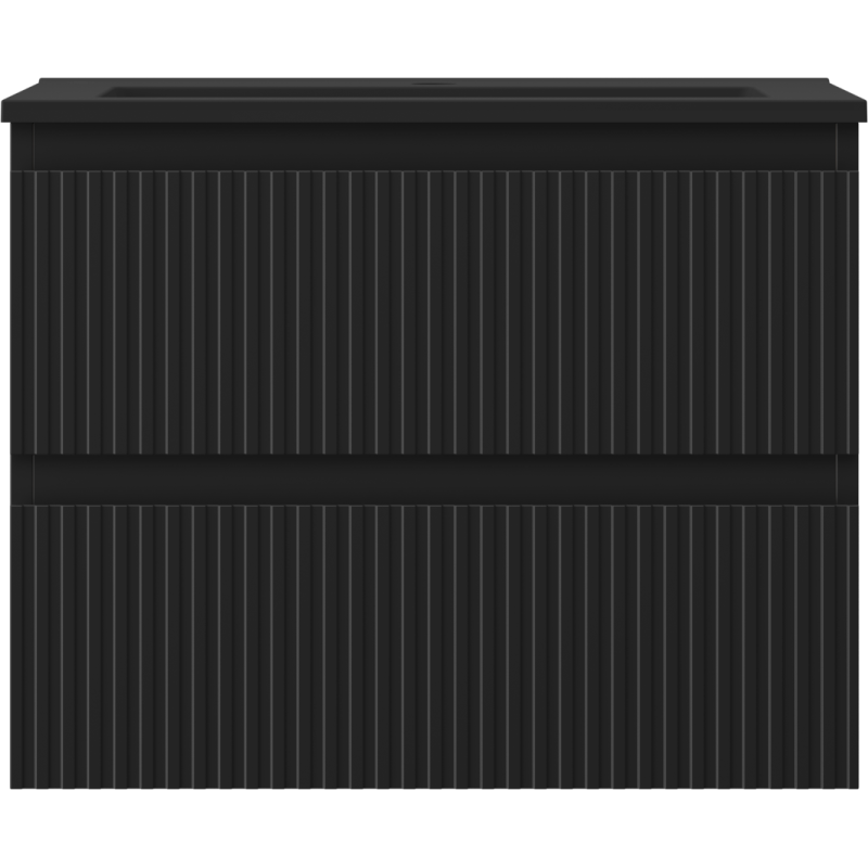 Mexen Rivel Badezimmerschrank 60 cm mit Waschbecken Otis, 2 Schubladen, gerillt, schwarz matt - 91A20-06047-2-BFF71-W18M71