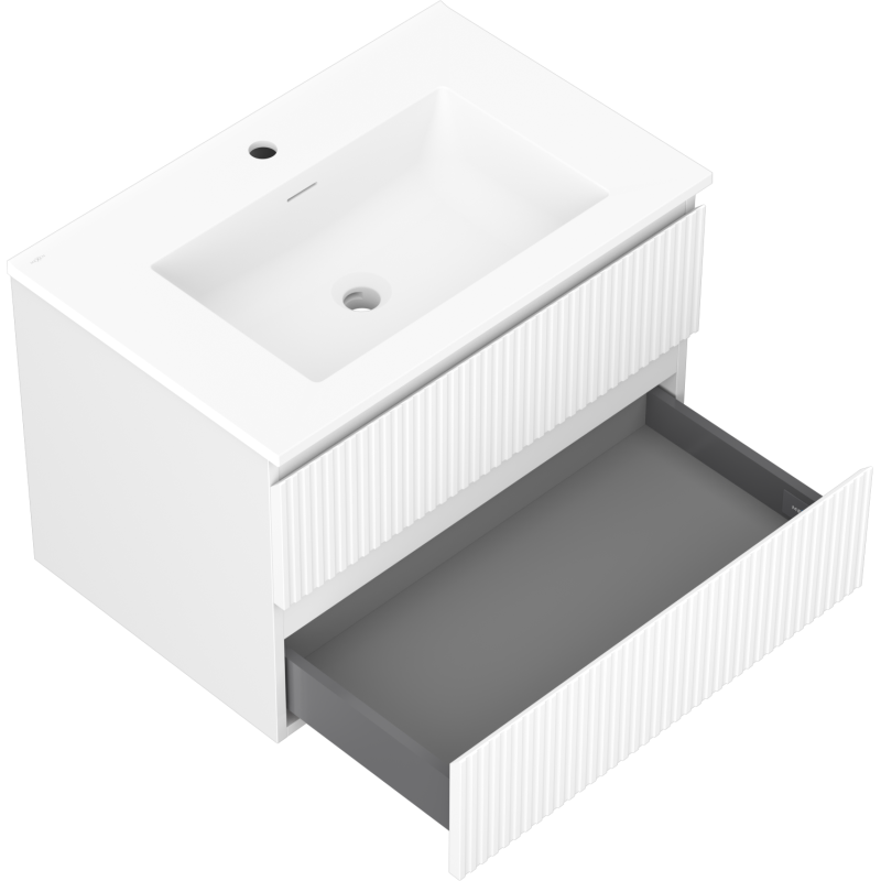 Mexen Rivel Badezimmerschrank 70 cm mit Waschbecken Otis, 2 Schubladen, gerillt, weiß matt - 91A20-07047-2-BFF01-W18M01
