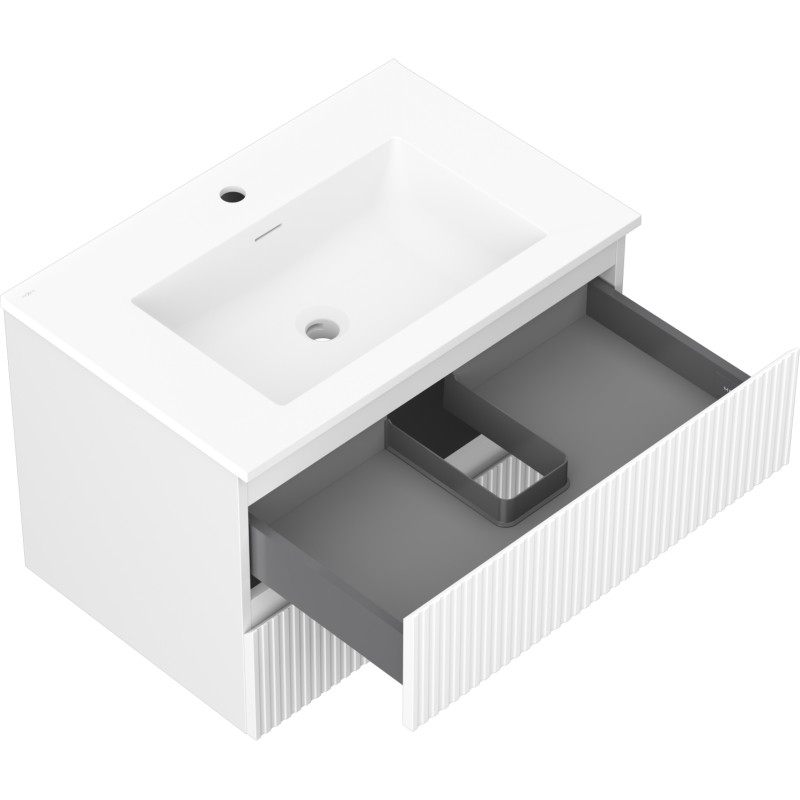 Mexen Rivel Badezimmerschrank 70 cm mit Waschbecken Otis, 2 Schubladen, geriffelt, weiß matt - 91A20-07047-2-BFF01-W18M01