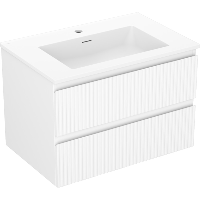 Mexen Rivel Badezimmerschrank 70 cm mit Waschbecken Otis, 2 Schubladen, geriffelt, weiß matt - 91A20-07047-2-BFF01-W18M01
