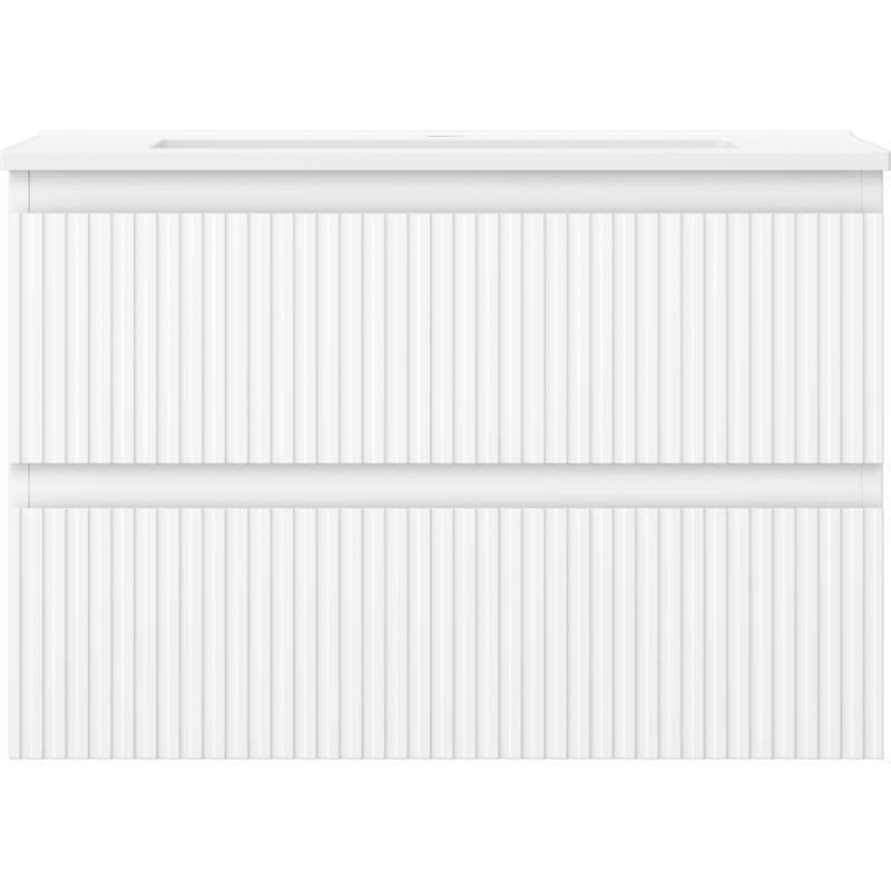 Mexen Rivel Badezimmerschrank 70 cm mit Waschbecken Otis, 2 Schubladen, gerillt, weiß matt - 91A20-07047-2-BFF01-W18M01
