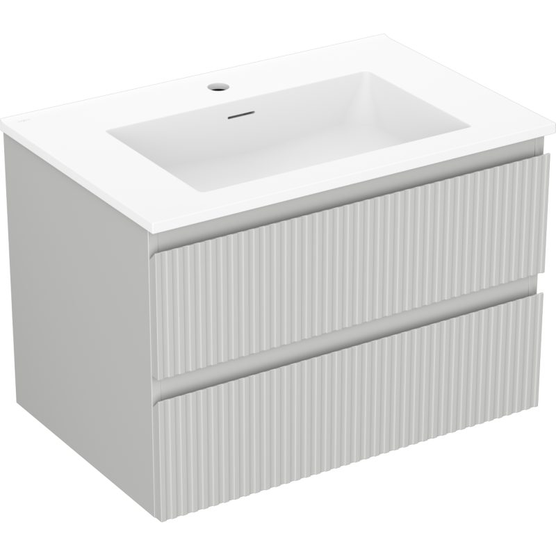 Mexen Rivel Badezimmerschrank 70 cm mit Waschbecken Otis, 2 Schubladen, geriffelt, grau matt/weiß matt