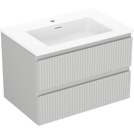 Mexen Rivel Badezimmerschrank 70 cm mit Waschbecken Otis, 2 Schubladen, geriffelt, grau matt/weiß matt