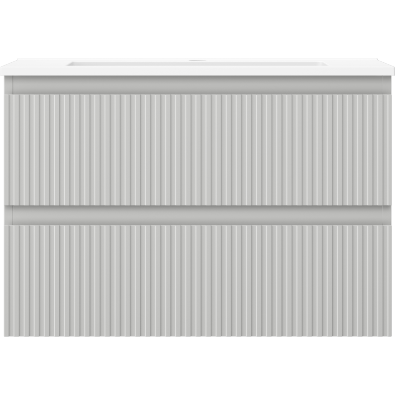 Mexen Rivel Badezimmerschrank 70 cm mit Waschbecken Otis, 2 Schubladen, geriffelt, grau matt/weiß matt