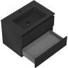 Mexen Rivel Badezimmerschrank 70 cm mit Waschbecken Otis, 2 Schubladen, geriffelt, schwarz matt - 91A20-07047-2-BFF71-W18M71