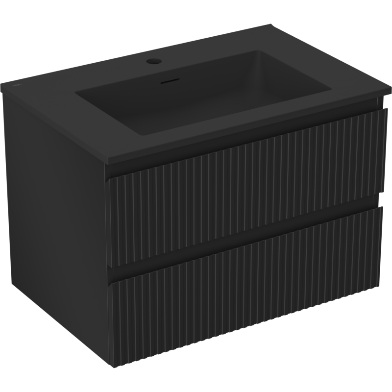 Mexen Rivel Badezimmerschrank 70 cm mit Waschbecken Otis, 2 Schubladen, geriffelt, schwarz matt - 91A20-07047-2-BFF71-W18M71