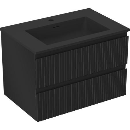 Mexen Rivel Badezimmerschrank 70 cm mit Waschbecken Otis, 2 Schubladen, geriffelt, schwarz matt - 91A20-07047-2-BFF71-W18M71
