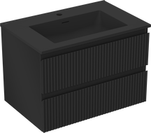 Mexen Rivel Badezimmerschrank 70 cm mit Waschbecken Otis, 2 Schubladen, geriffelt, schwarz matt - 91A20-07047-2-BFF71-W18M71