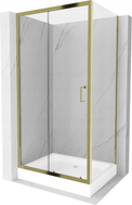 Mexen Apia Duschkabine Schiebetür 100 x 80 cm, transparent, gold + Duschwanne Rio - 840-100-080-50-00-4510