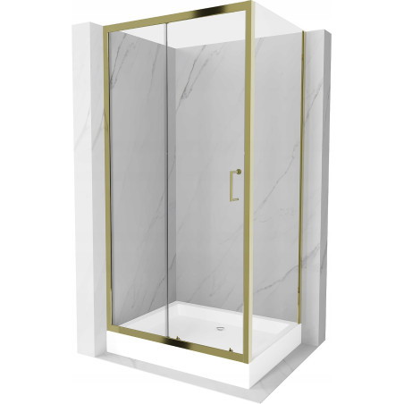 Mexen Apia ausziehbare Duschabtrennung 120 x 80 cm, Transparent, Gold + Duschwanne Rio - 840-120-080-50-00-4510