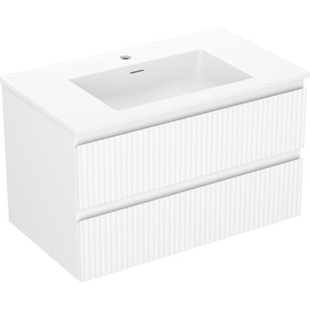 Mexen Rivel Badezimmerschrank 80 cm mit Waschbecken Otis, 2 Schubladen, geriffelt, weiß matt - 91A20-08047-2-BFF01-W18M01