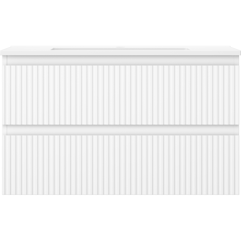Mexen Rivel Badezimmerschrank 80 cm mit Waschbecken Otis, 2 Schubladen, geriffelt, weiß matt - 91A20-08047-2-BFF01-W18M01
